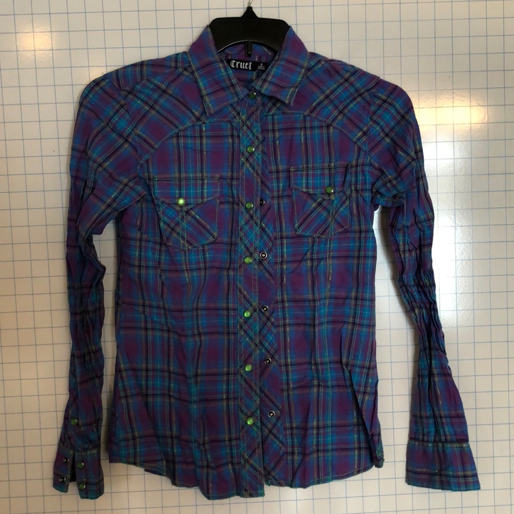 Cruel Plaid snap button down shirt